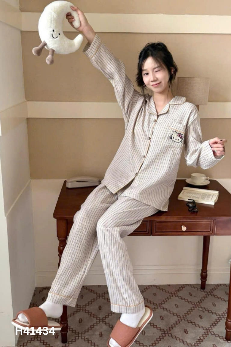 Set bộ ngủ nâu kẻ+quần