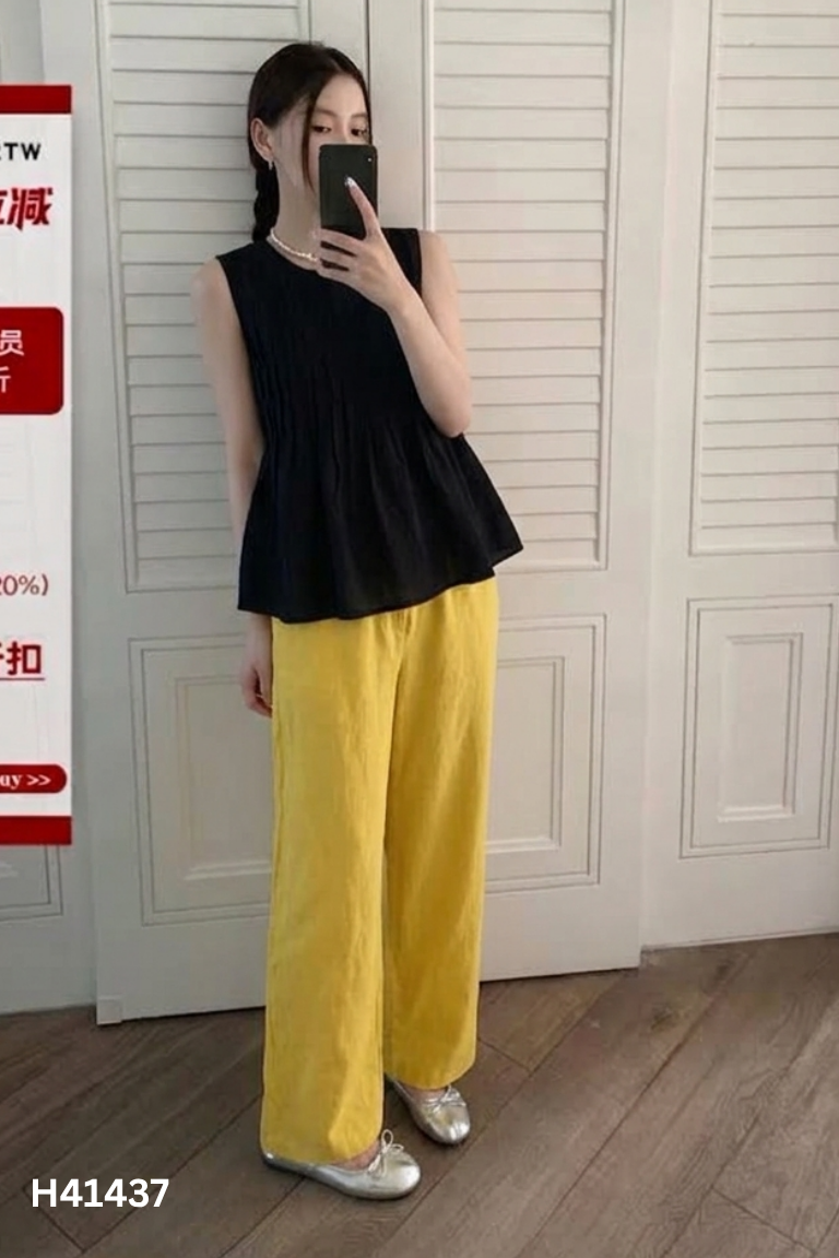 Set sát nách đen+quần vàng