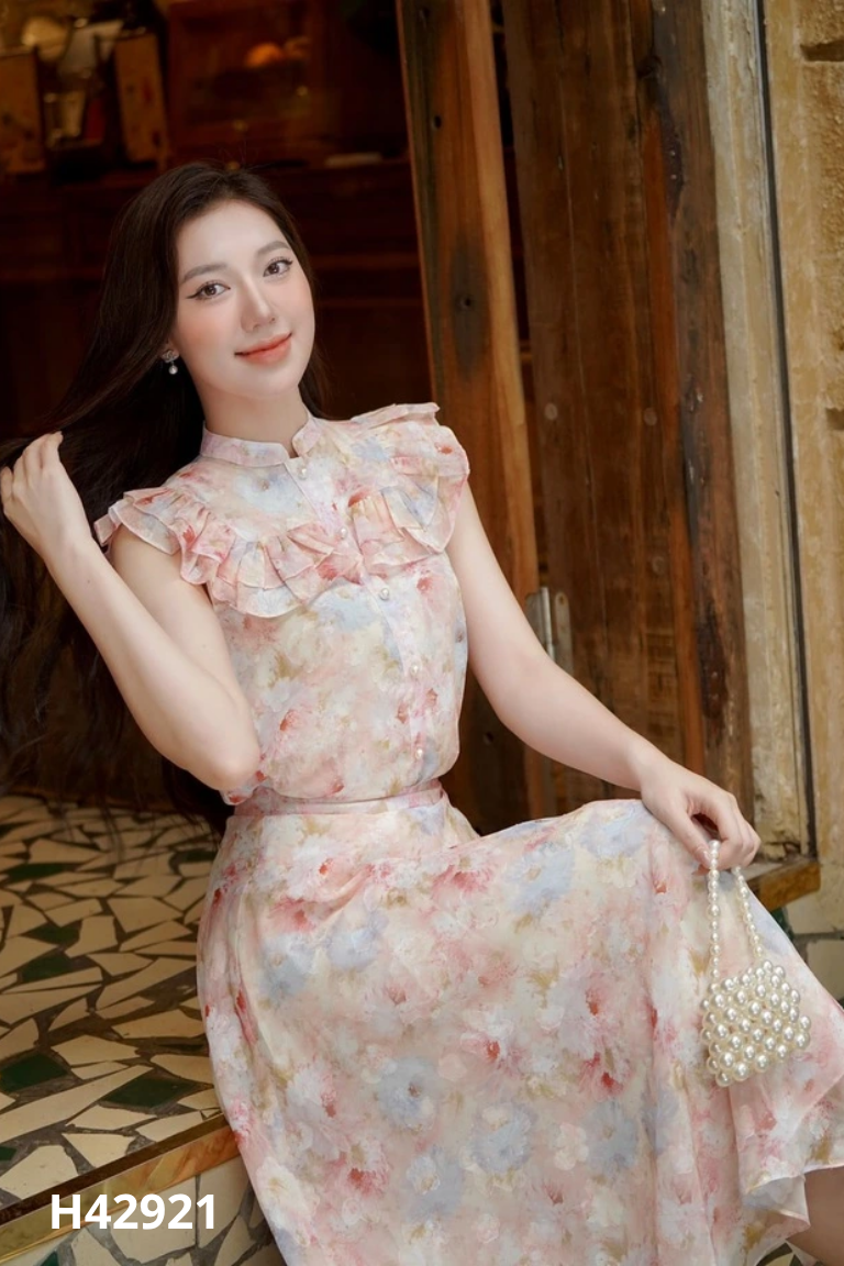 Set NẮNG VÀNG hồng hoa áo + chân váy