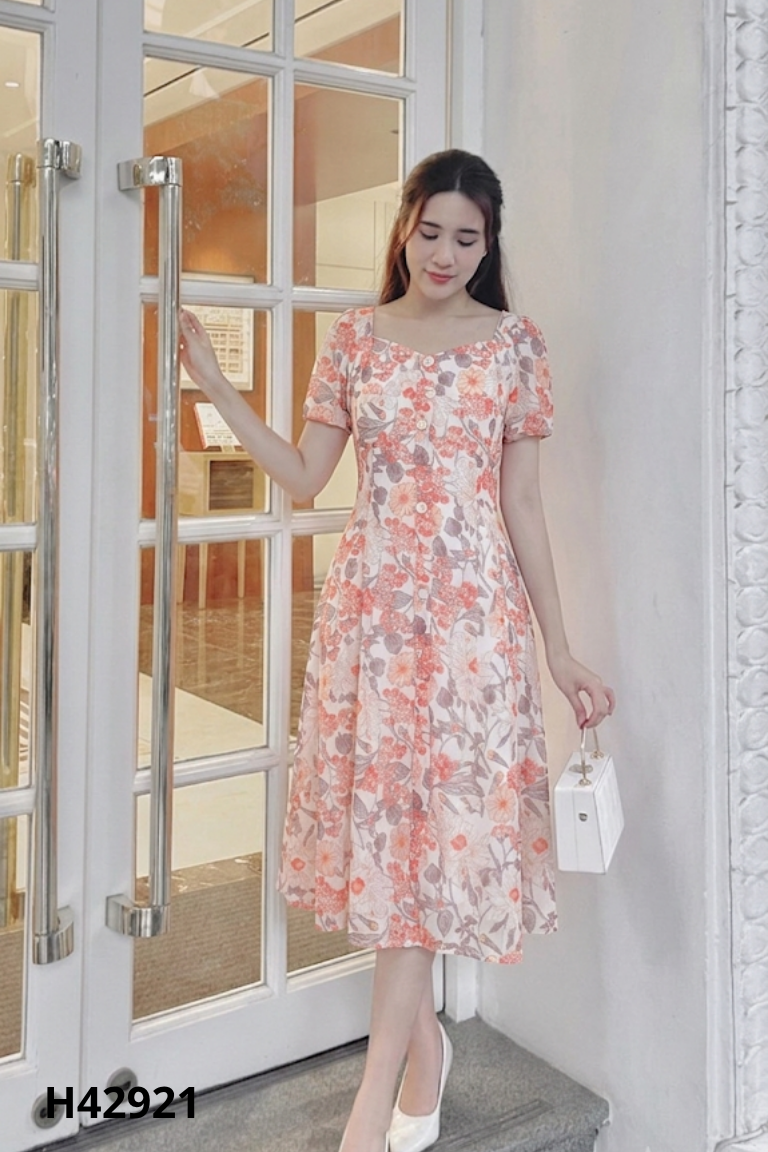 Váy NẮNG VÀNG hồng họa tiết hoa