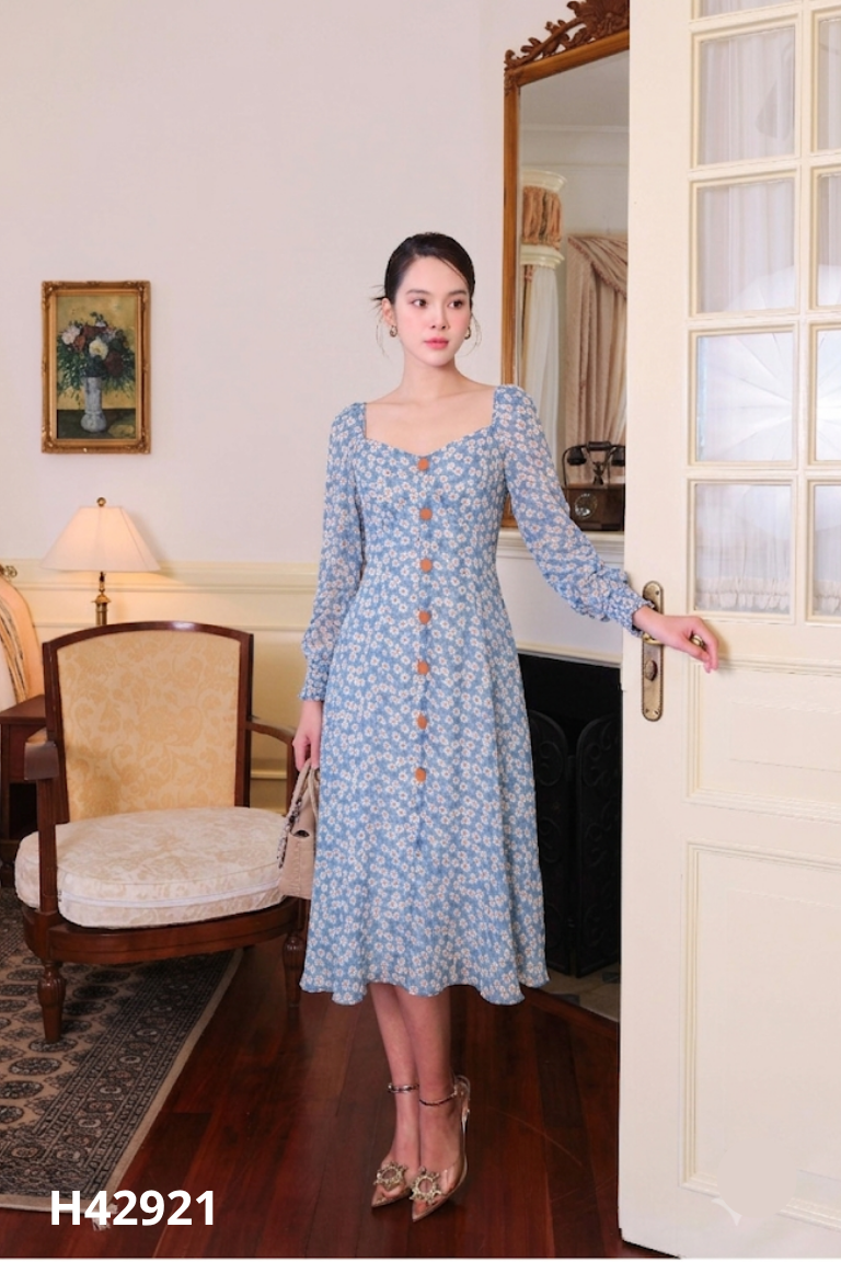 Váy OLV boutique xanh họa tiết hoa