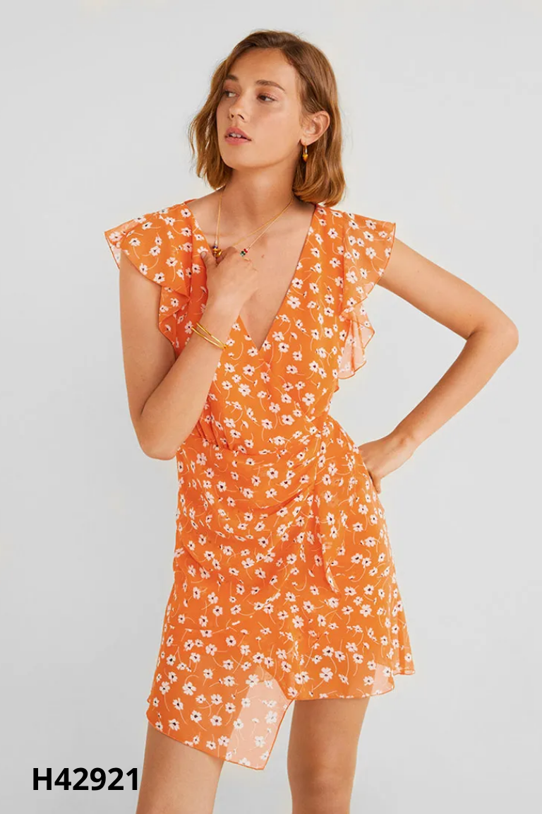 Váy MANGO cam họa tiết hoa