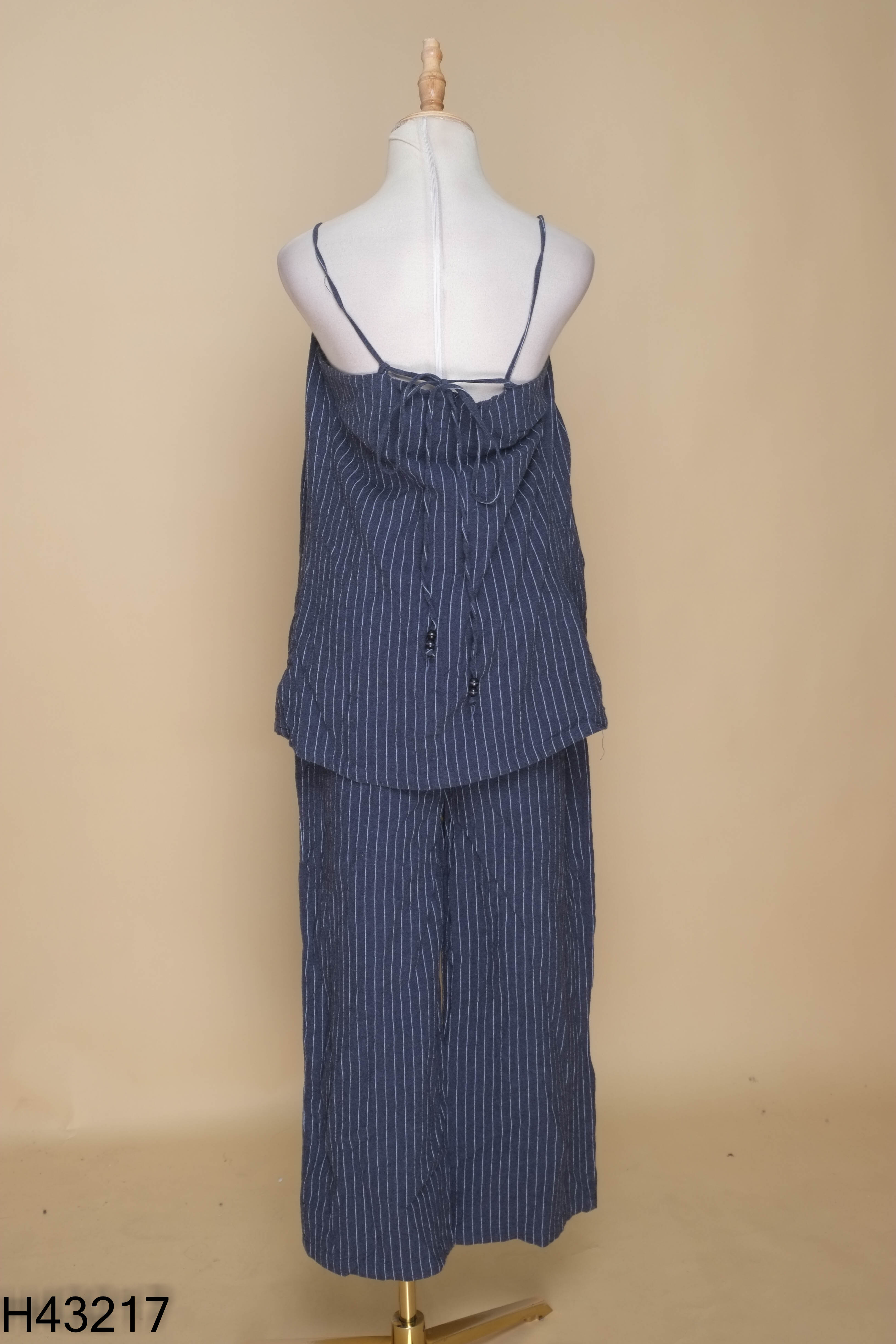 Set CAROLINE xanh than sọc áo kiểu + quần dài