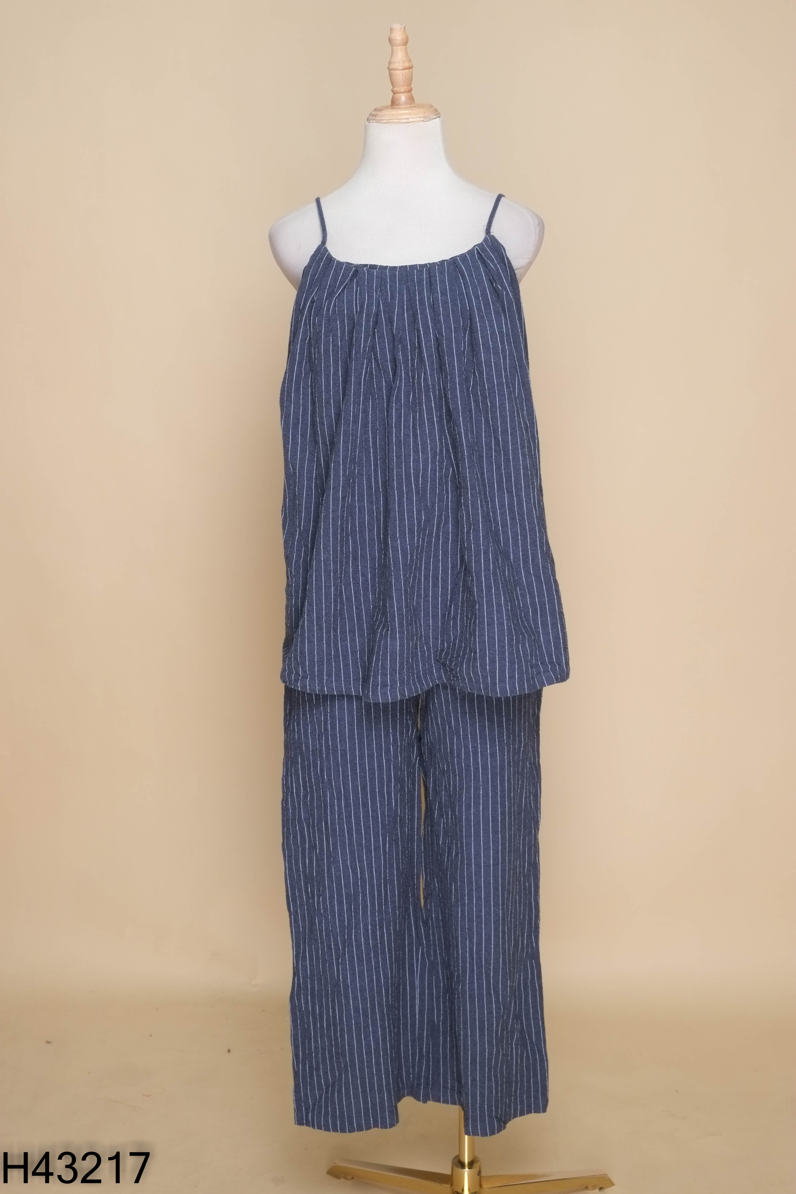 Set CAROLINE xanh than sọc áo kiểu + quần dài