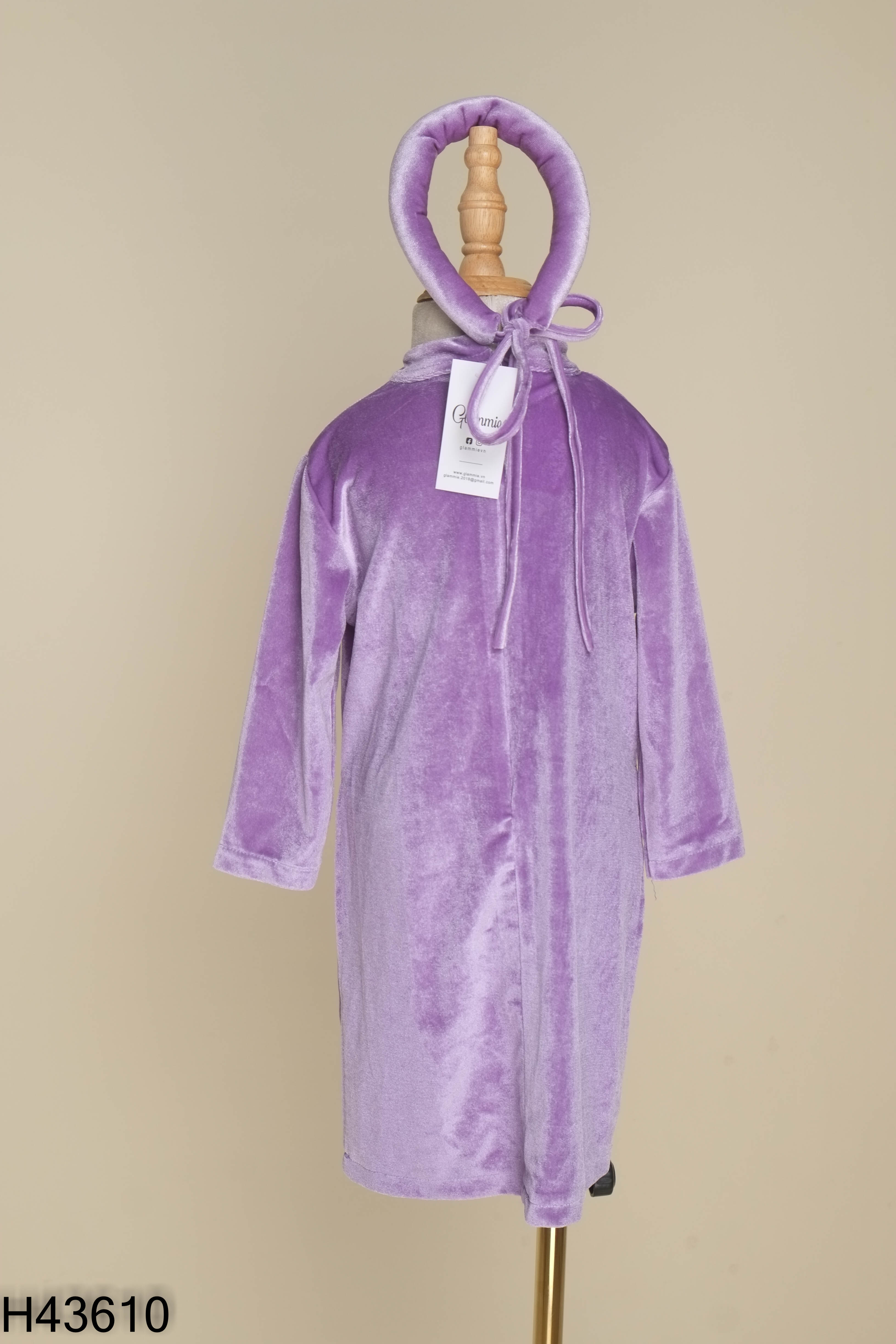Set áo dài nhung KID tím (không quần) + mấn tím