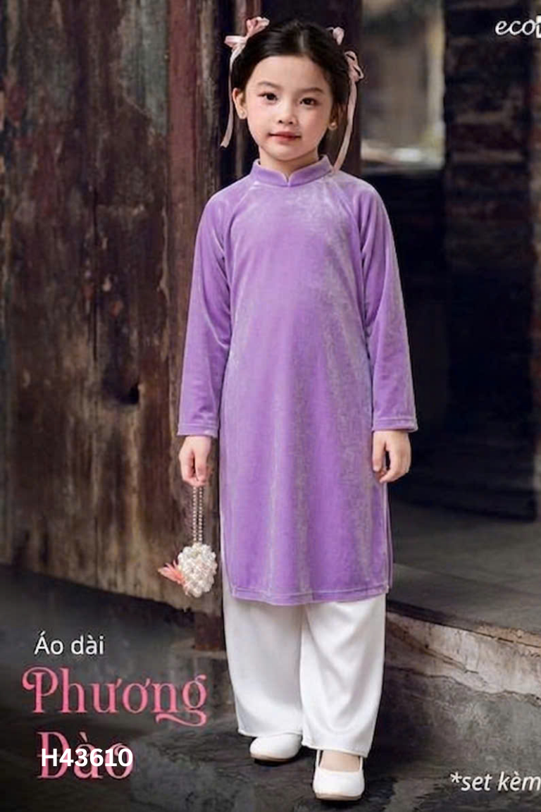 Set áo dài nhung KID tím (không quần) + mấn tím