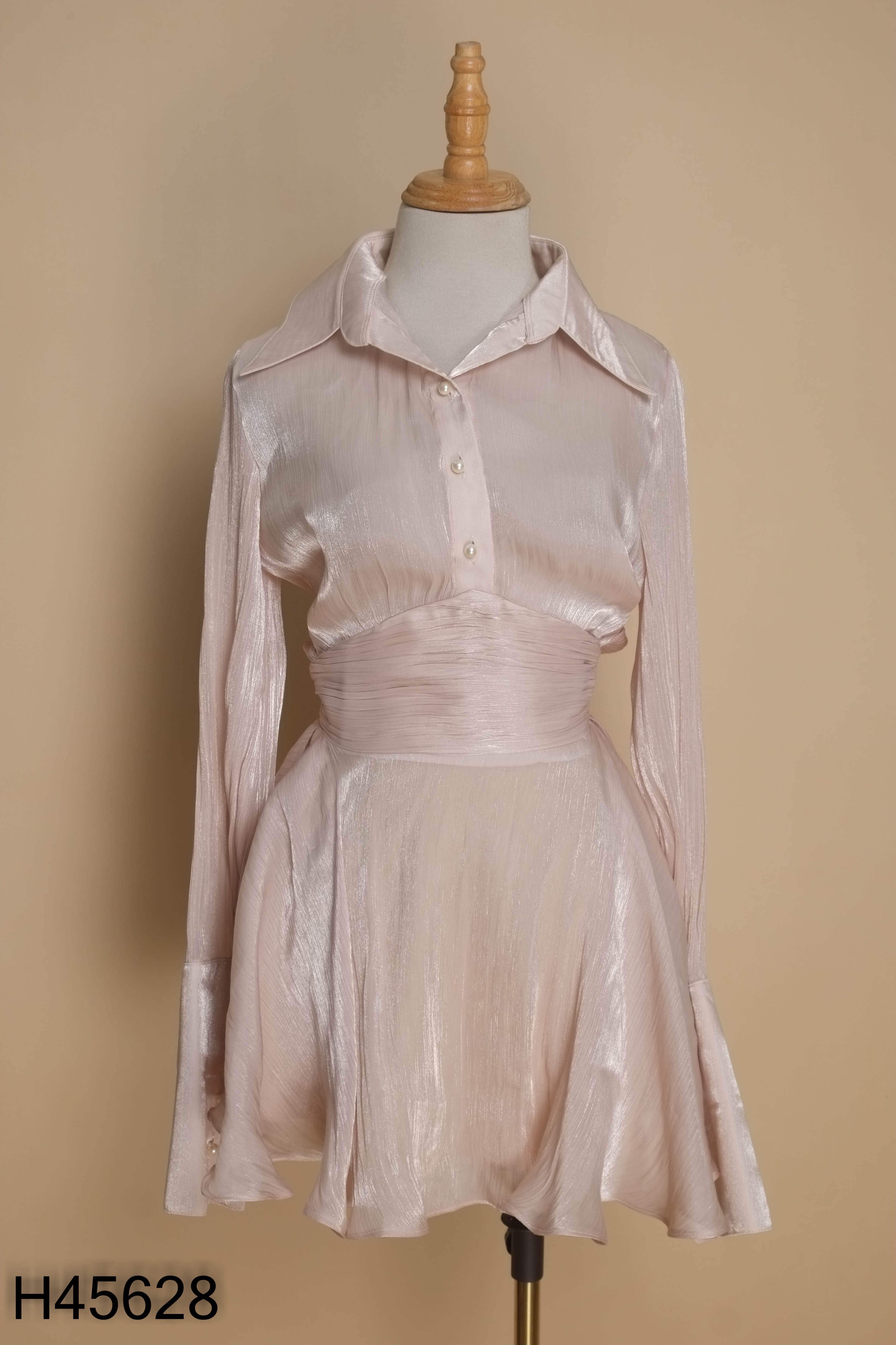Váy organza LONG NG be cổ sơ mi