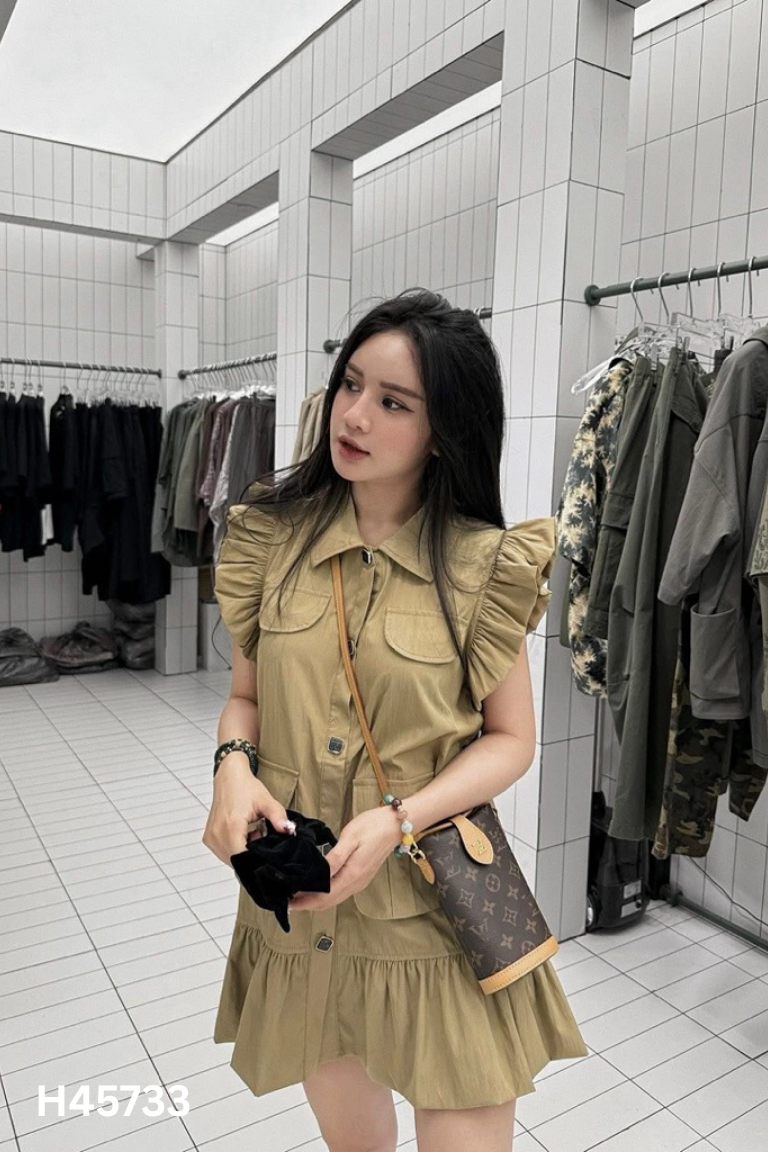 Váy nâu LINH HOANG bèo sát nách