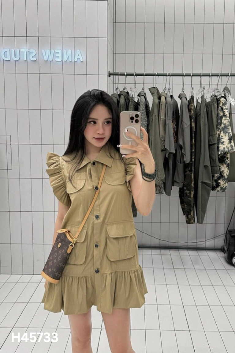 Váy nâu LINH HOANG bèo sát nách