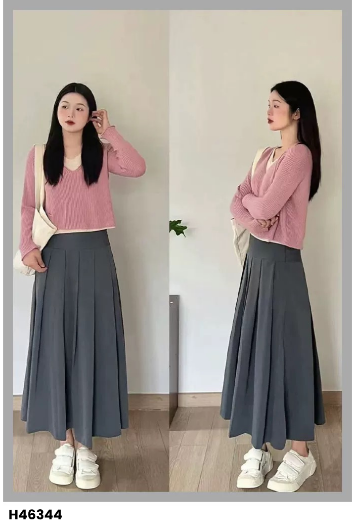 Chân váy xếp ly ghi