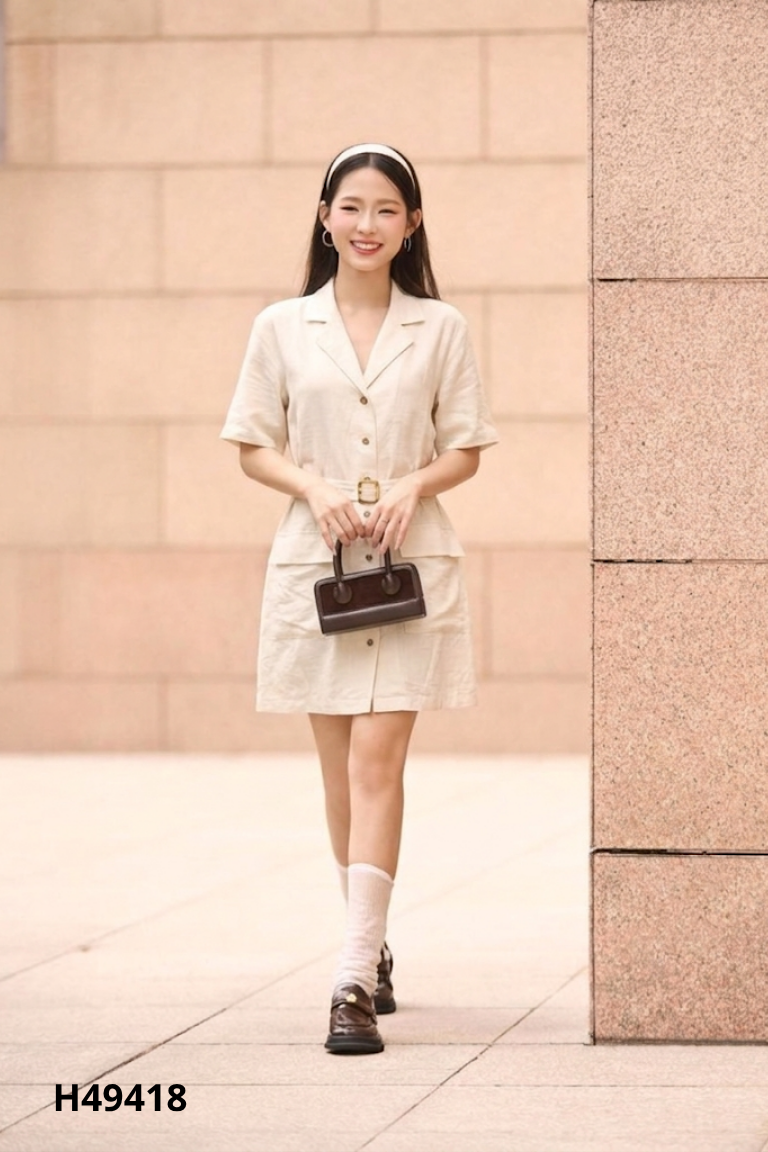 Váy be cổ sơ mi buộc eo