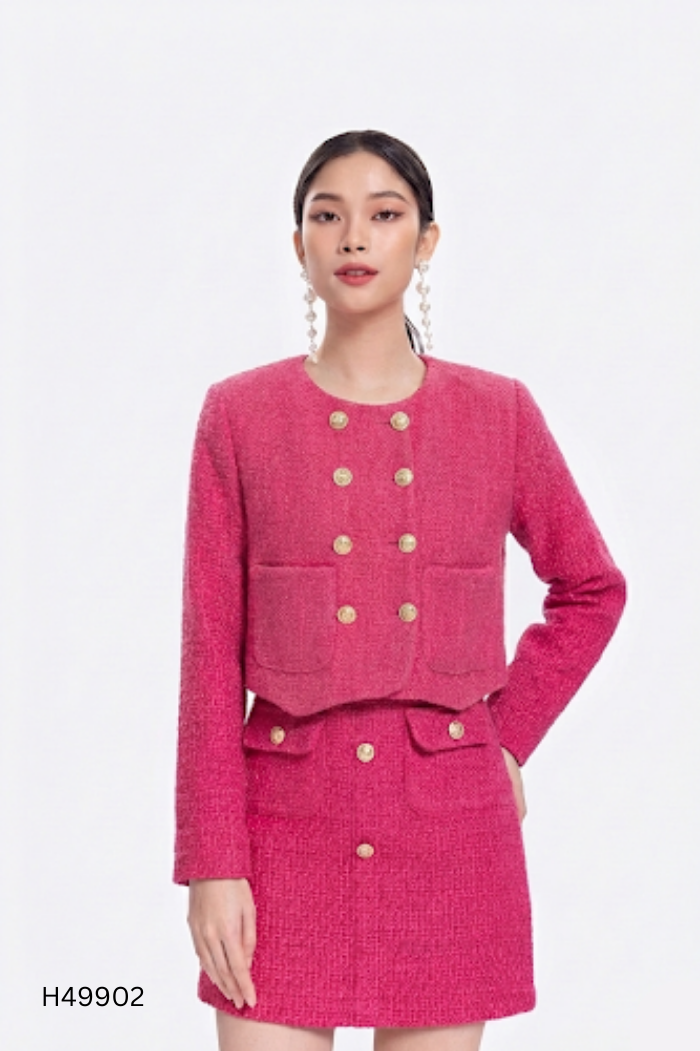 Set Áo len hồng cúc vàng + chân váy