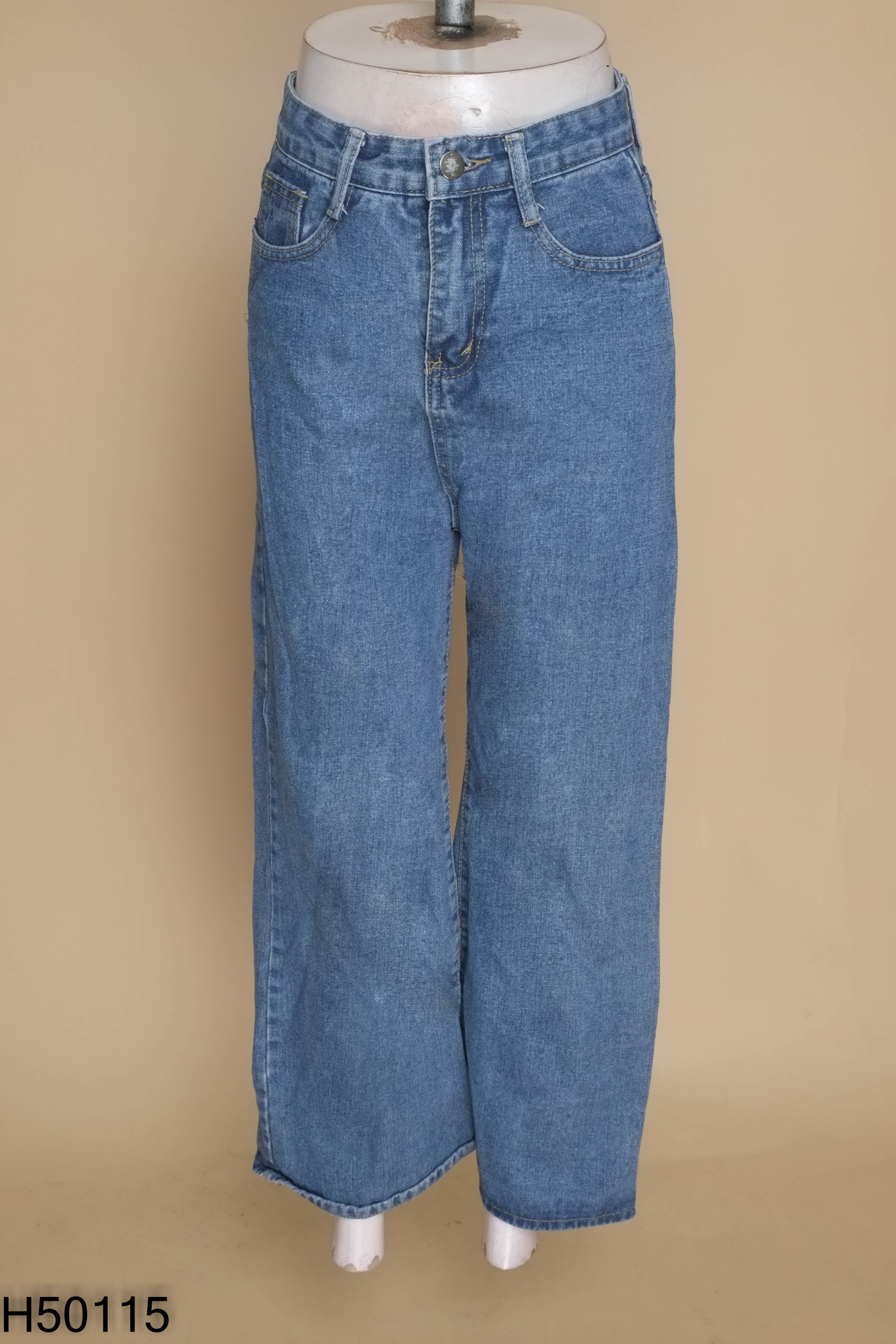 Quần jeans suông xanh trơn