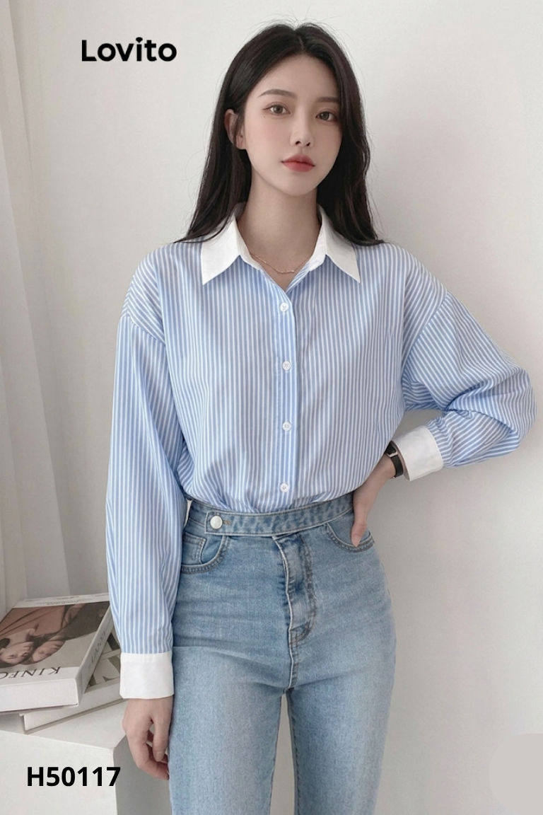 Áo sơ mi xanh sọc trắng LOVITO