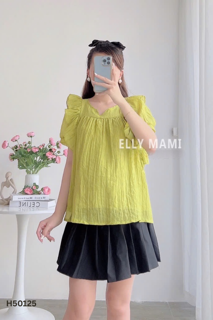 Áo babydoll xanh chuối phối voan