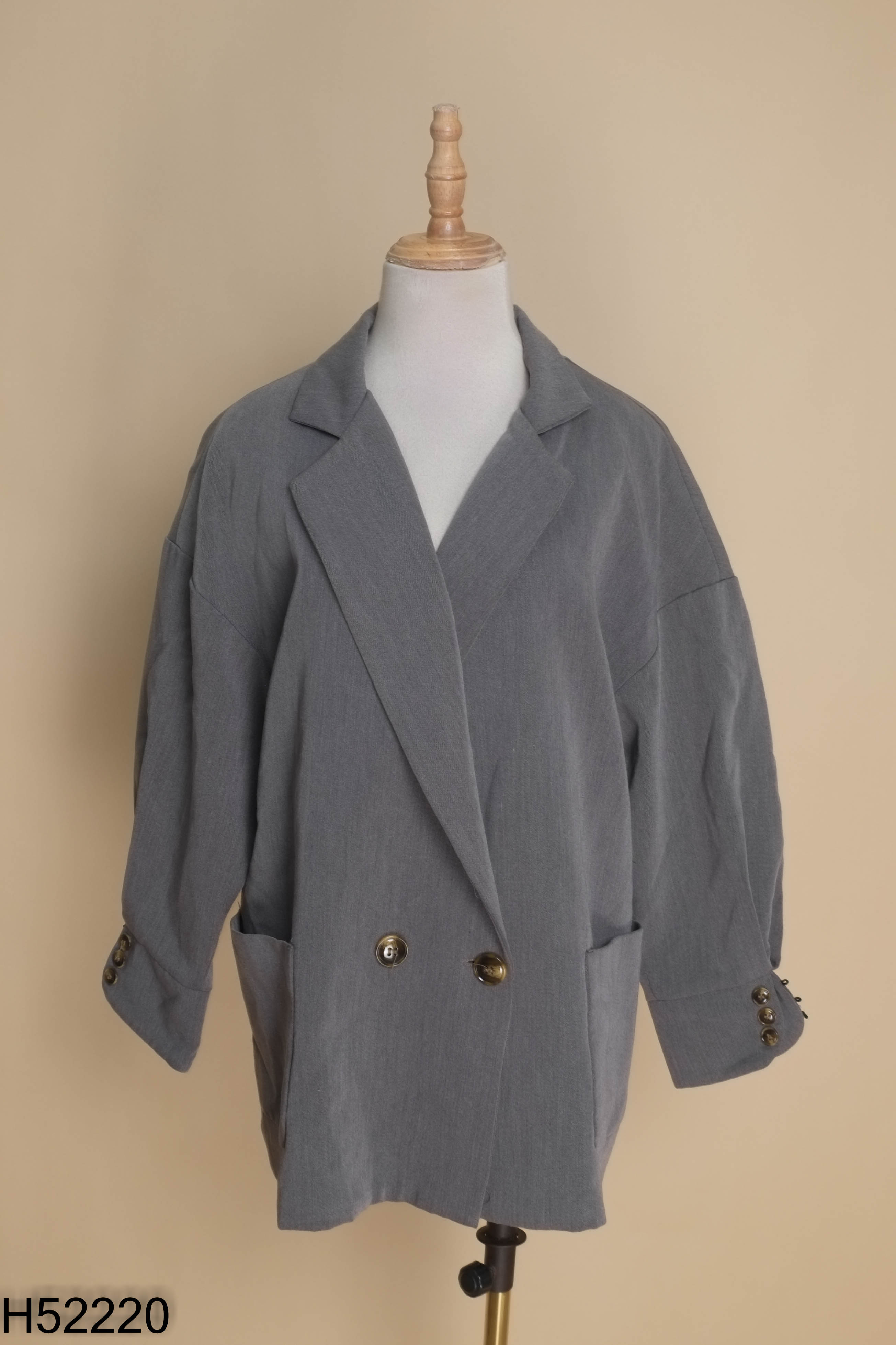 Áo khoác blazer xám trơn phối túi