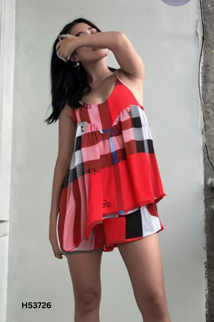 Set áo 2 dây đỏ kẻ + quần