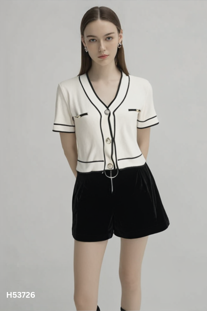 Set áo len be viền đen+ quần nhung