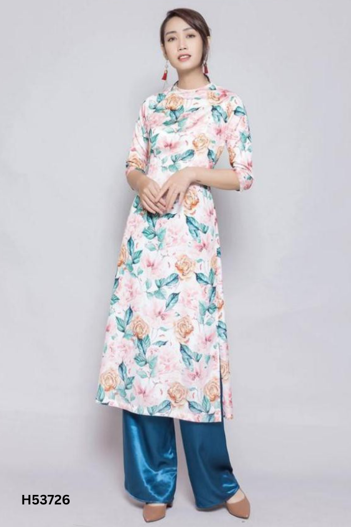Set áo dài hoa + quần xanh