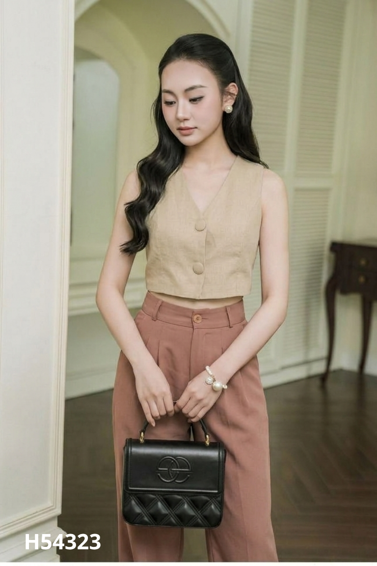 Set Áo gile nâu ngắn + Quần dài