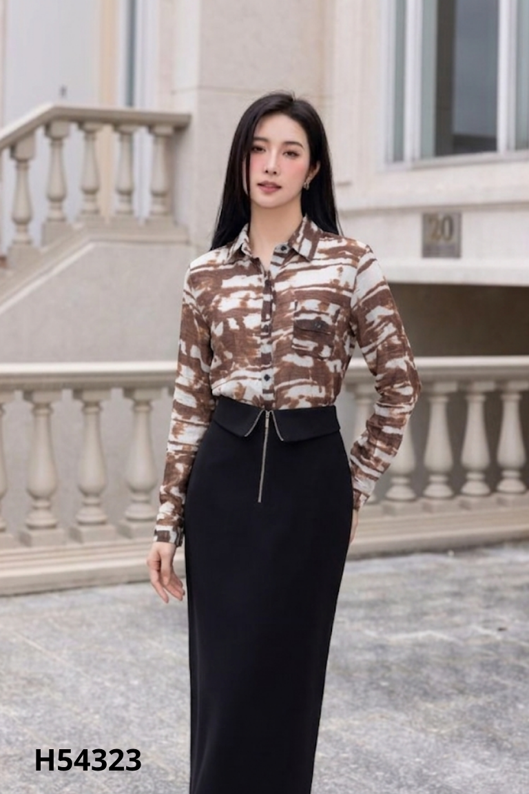 Áo sơ mi nâu trắng voan