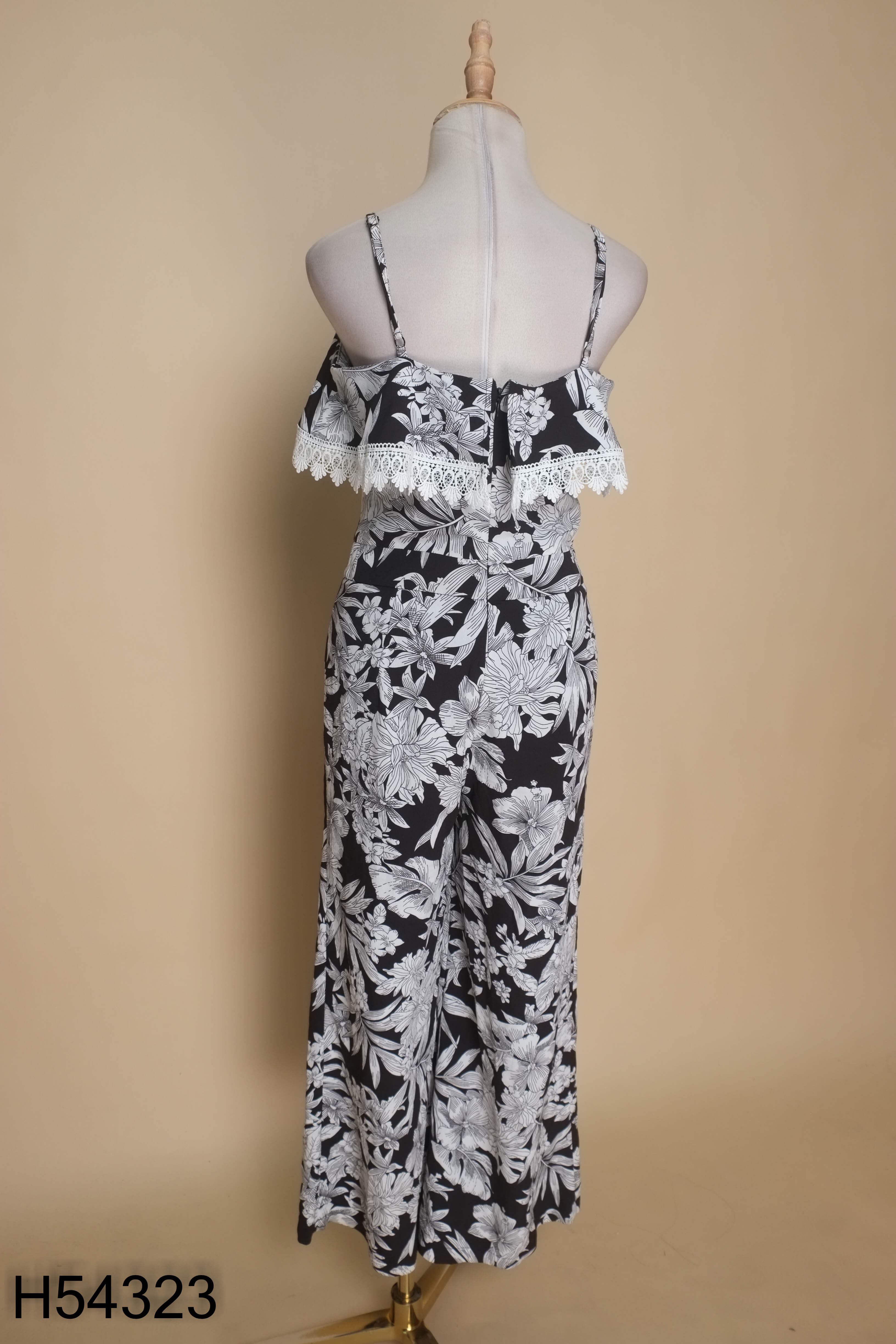 NEWTAG Jumpsuit hai dây đen họa tiết trắng MYC