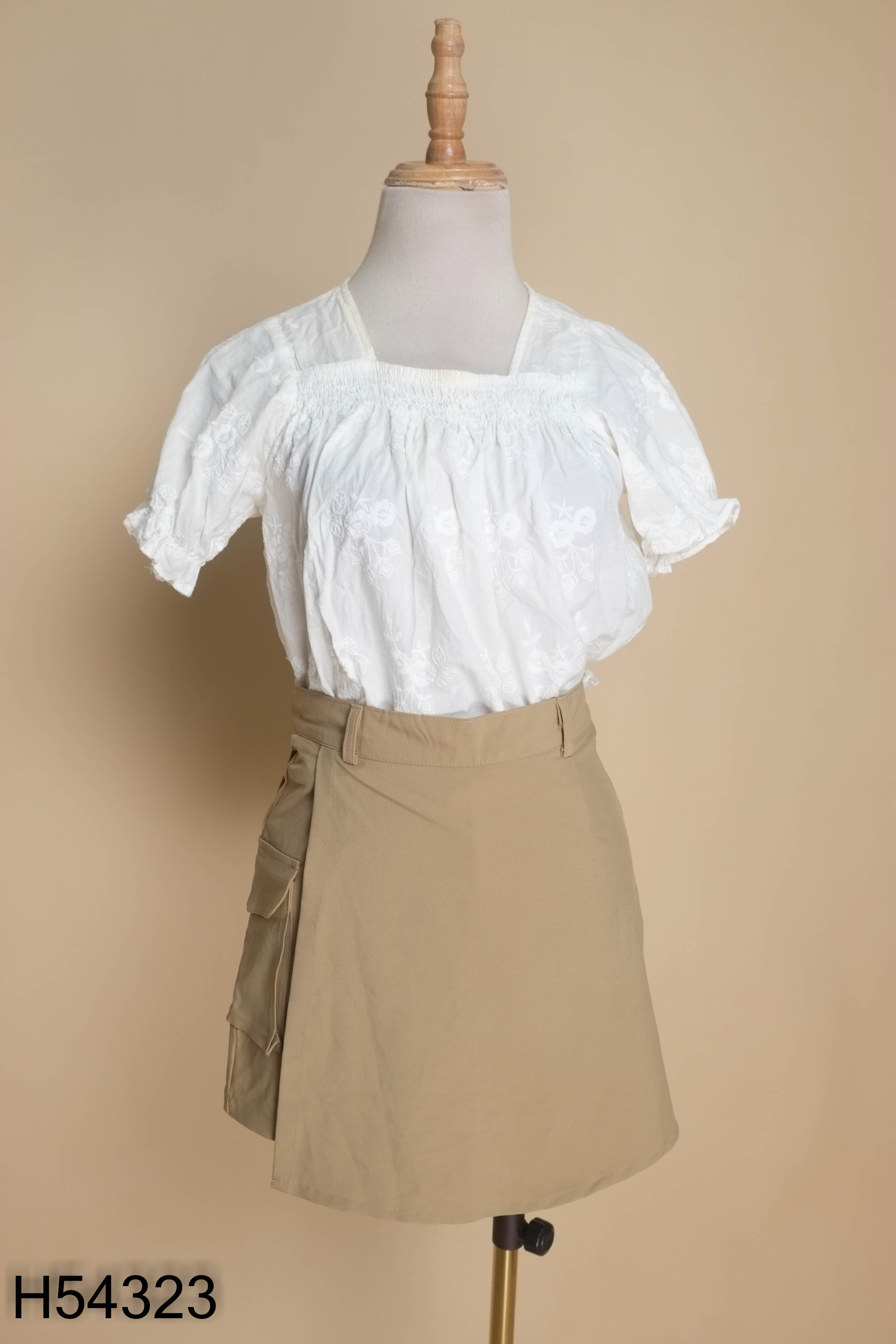 Set Áo babydoll be + Chân váy nâu