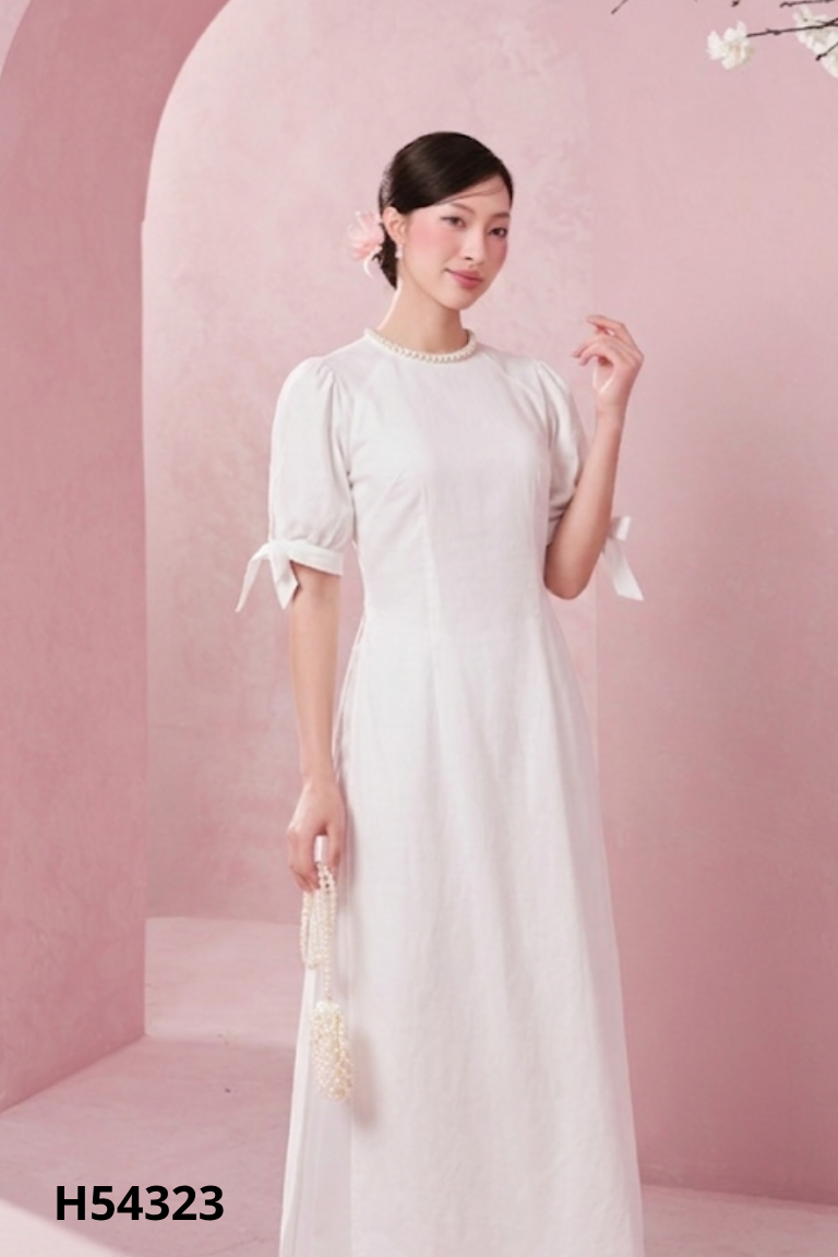 Set Áo dài trắng viền ngọc cổ + Quần