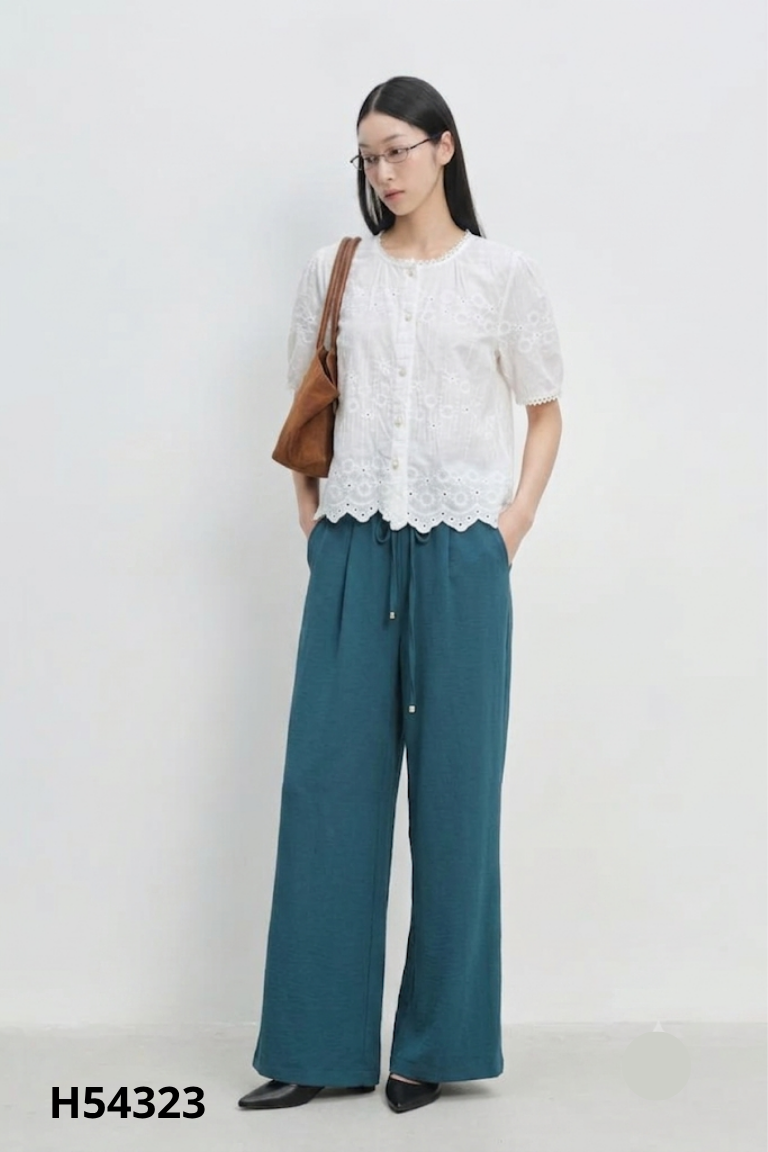 Set Áo babydoll trắng + Quần dài xanh