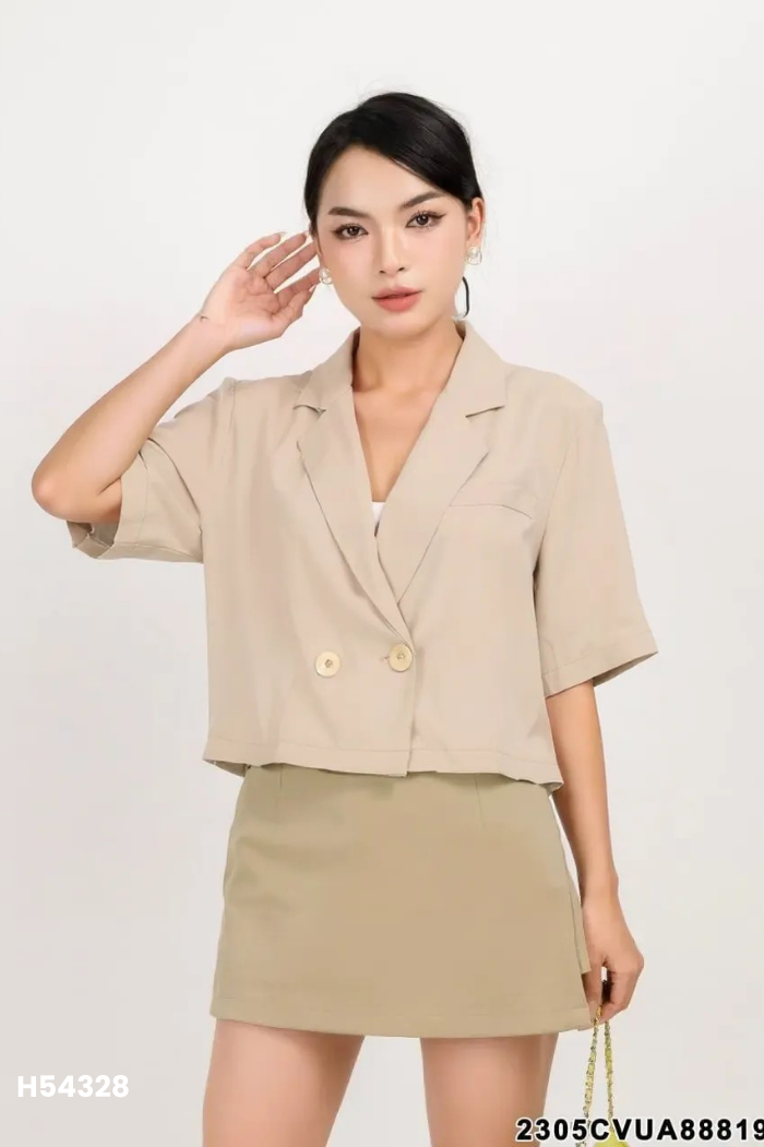 Áo be ngắn tay cổ vest
