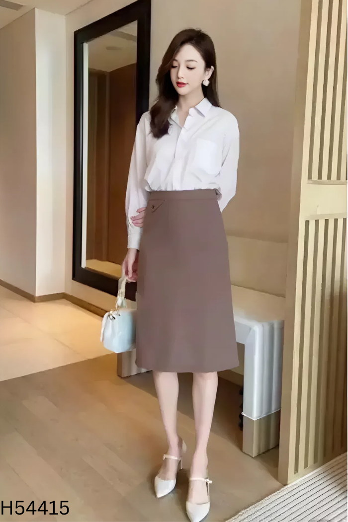 Set Áo sơ mi be sọc + chân váy