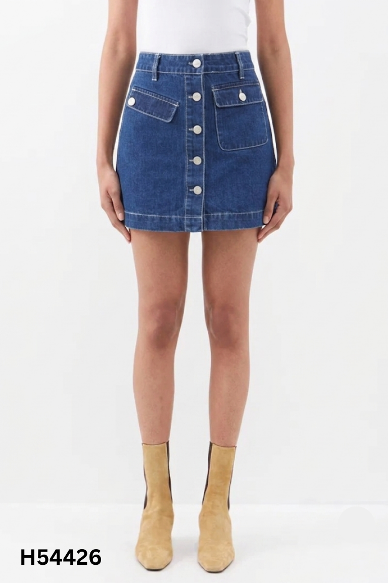 Chân váy jeans xanh 5 cúc