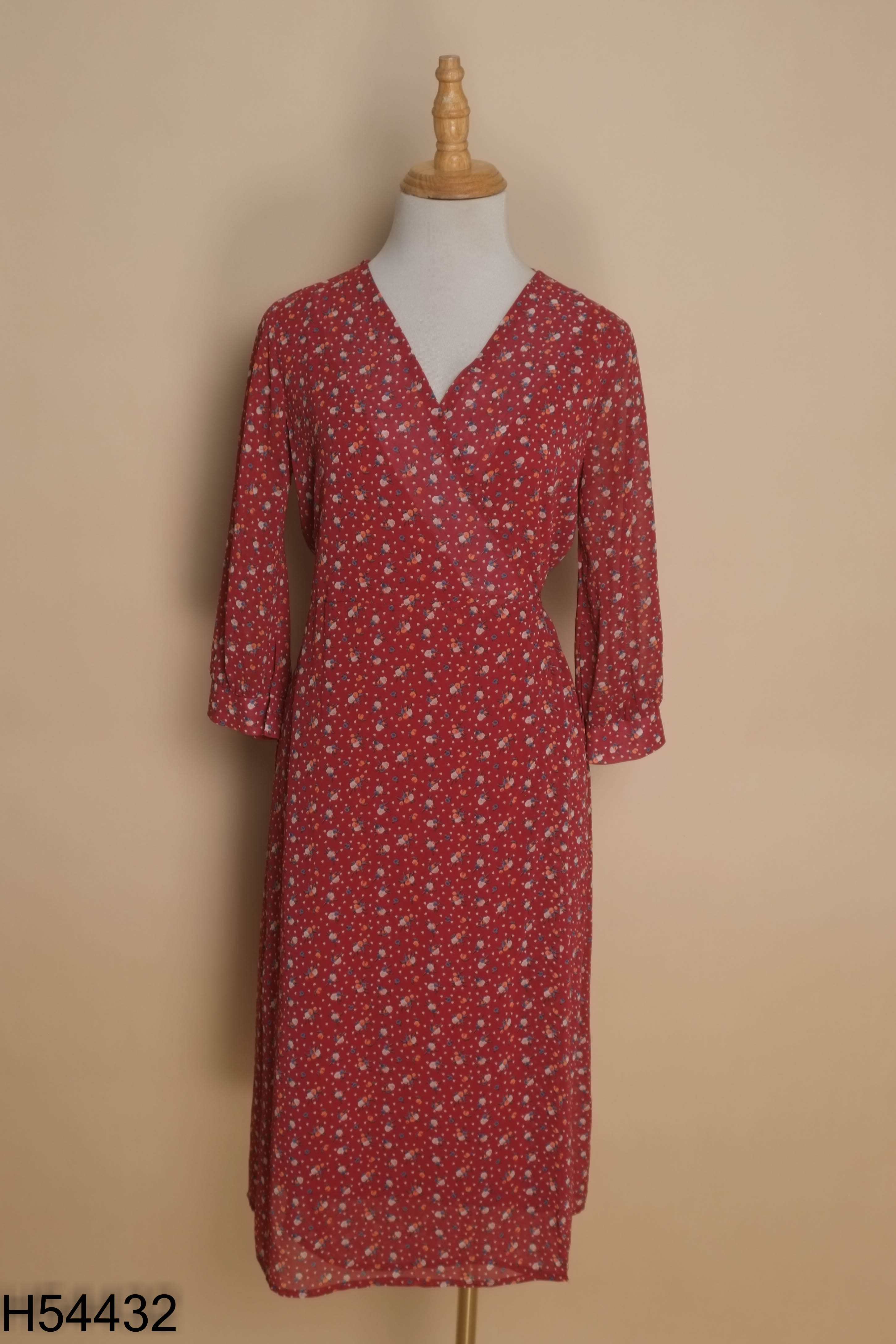 Váy đỏ vintage hoa nhí buộc dây