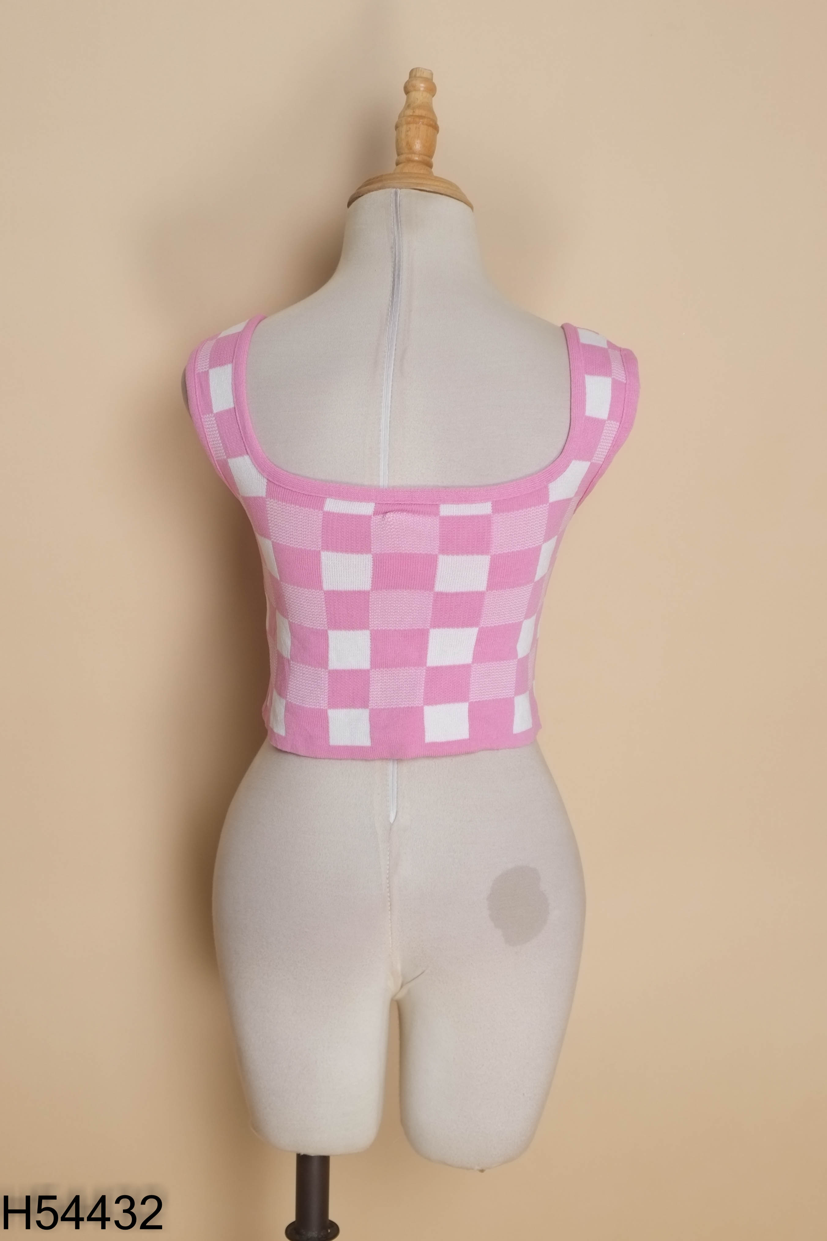 Áo croptop kẻ ô hồng kéo khóa