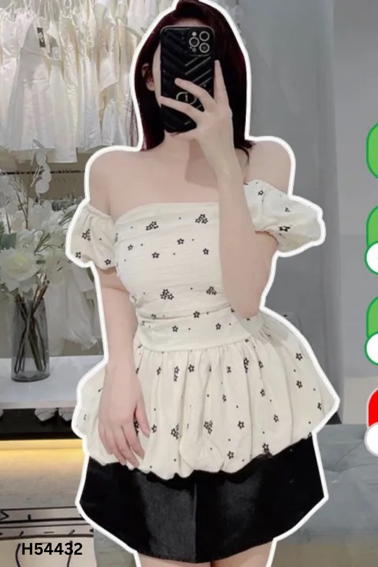 Áo kiểu vàng trễ vai ht hoa