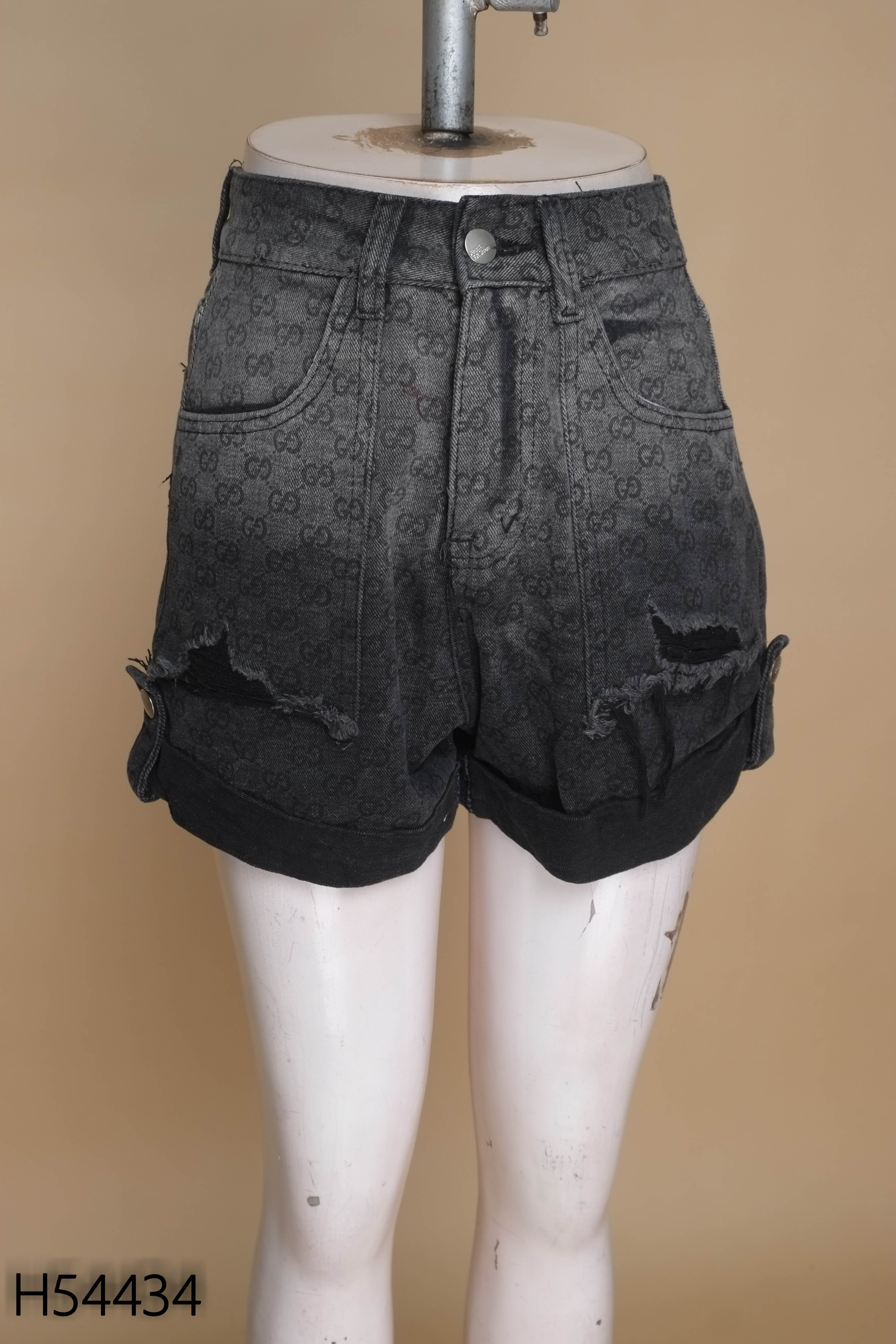 Quần short jean xám họa tiết