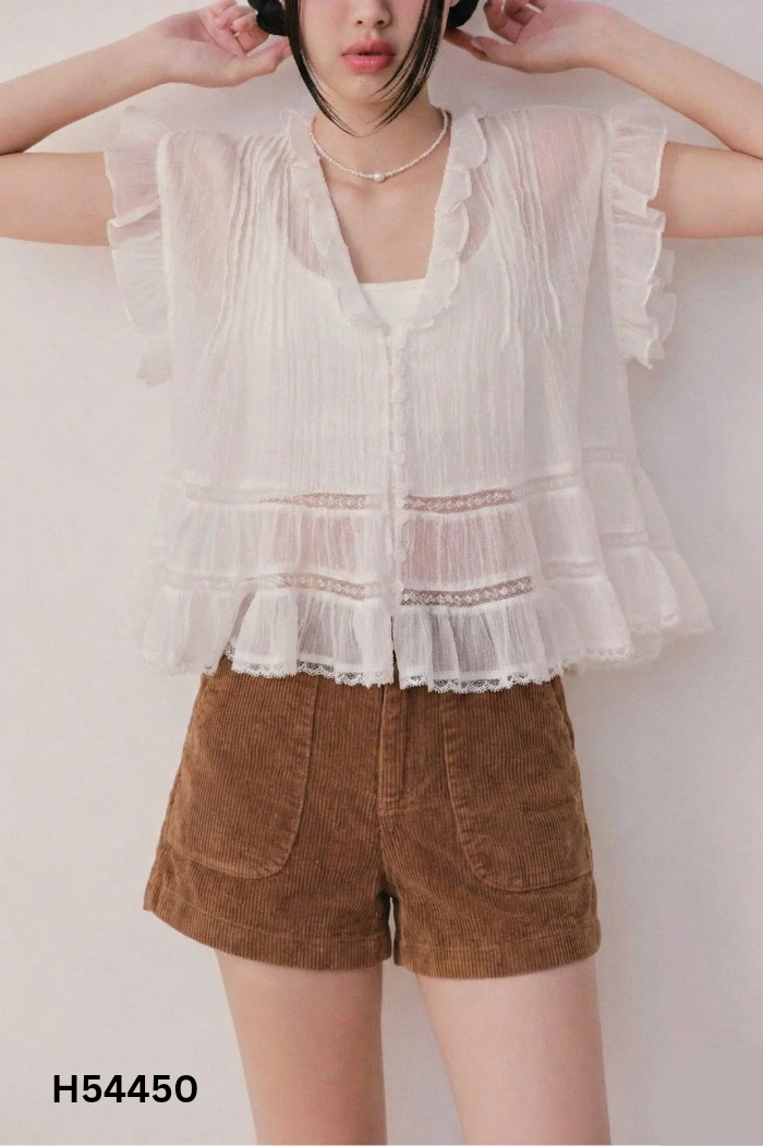 Quần shorts nâu nhung tăm