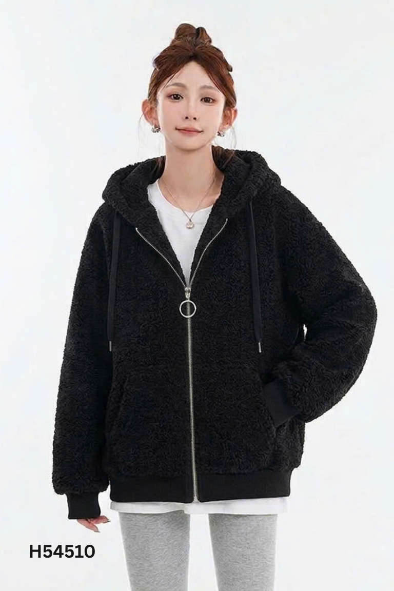 Áo khoác nỉ đen phối lông