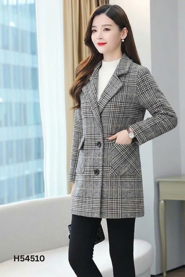 Áo khoác dạ đen phối trắng