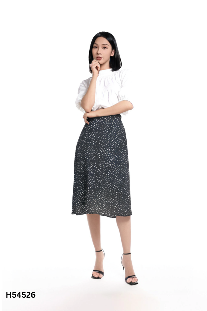 Set áo trắng trơn + chân váy chấm bi đen