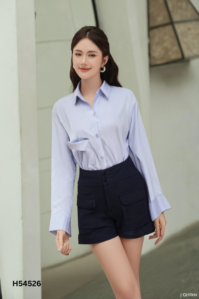 Set áo sơ mi xanh + quần shorts