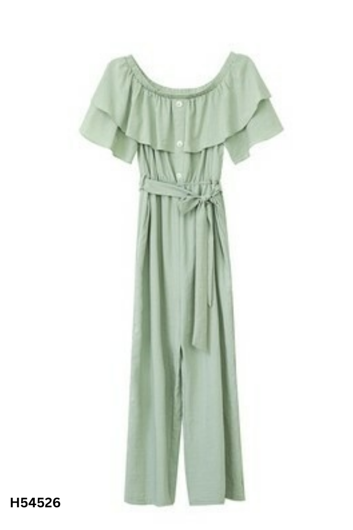 Jumpsuits xanh trễ vao phối cúc