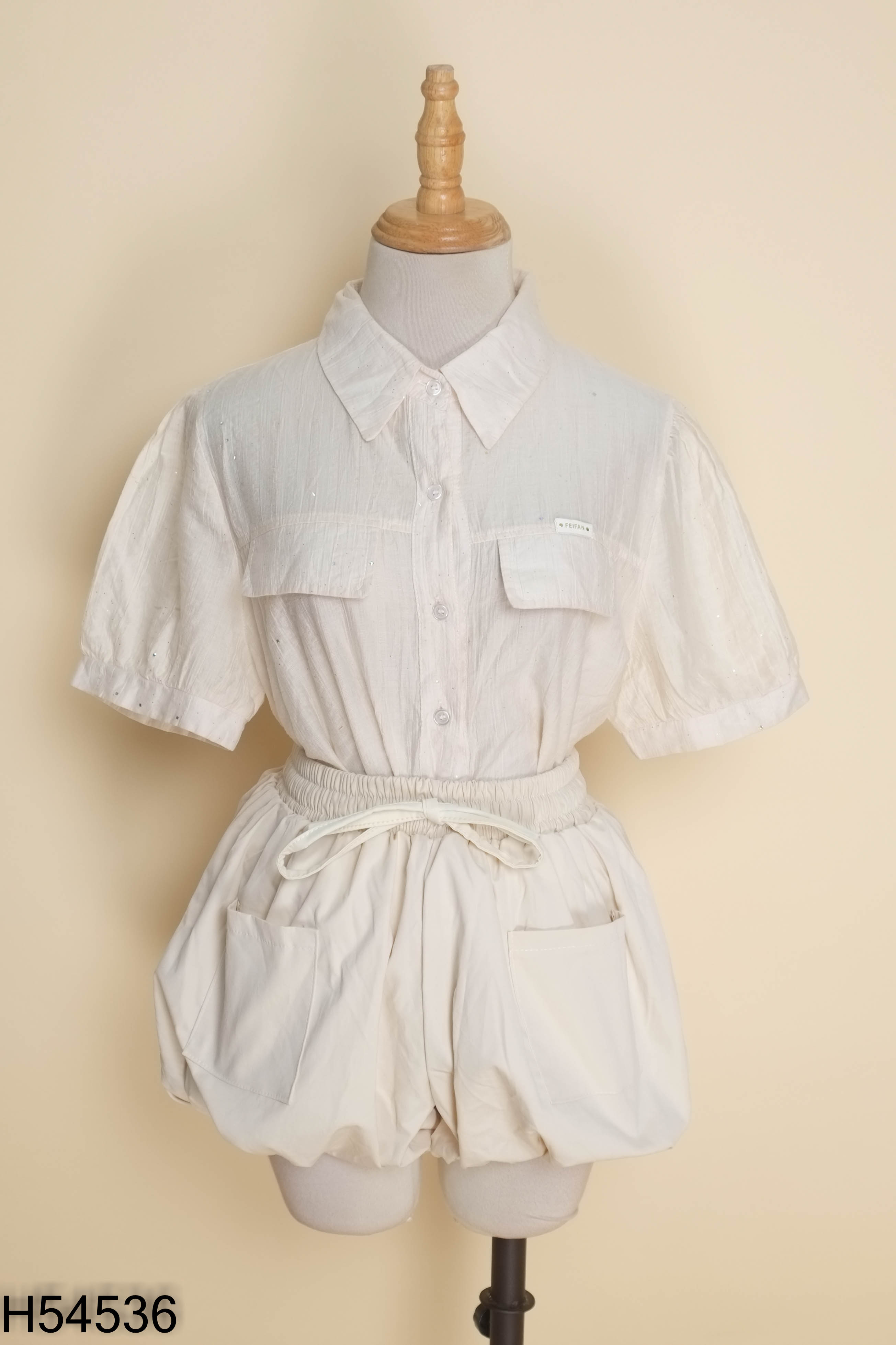 Set áo sơ mi + quần short be