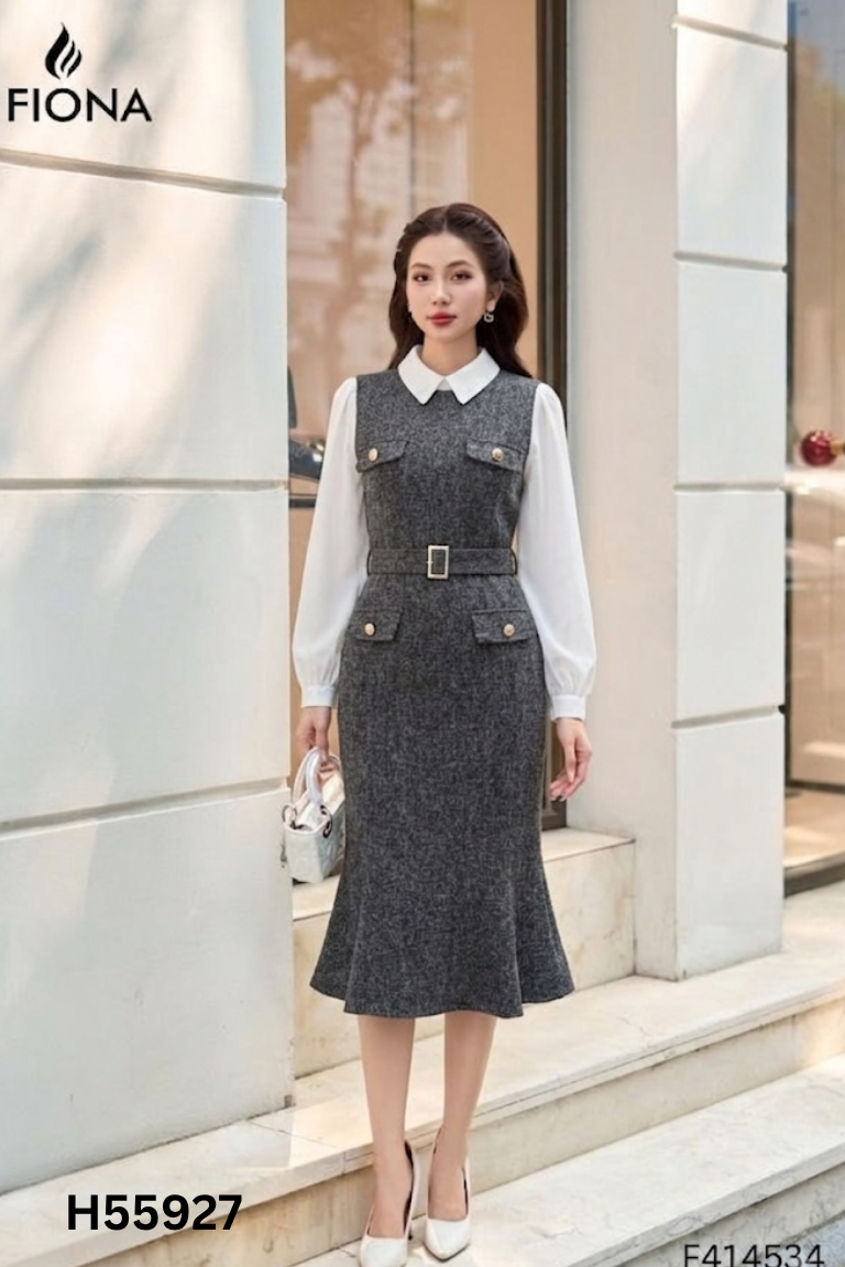 Váy HOÀNG HƯƠNG đen phối voan be