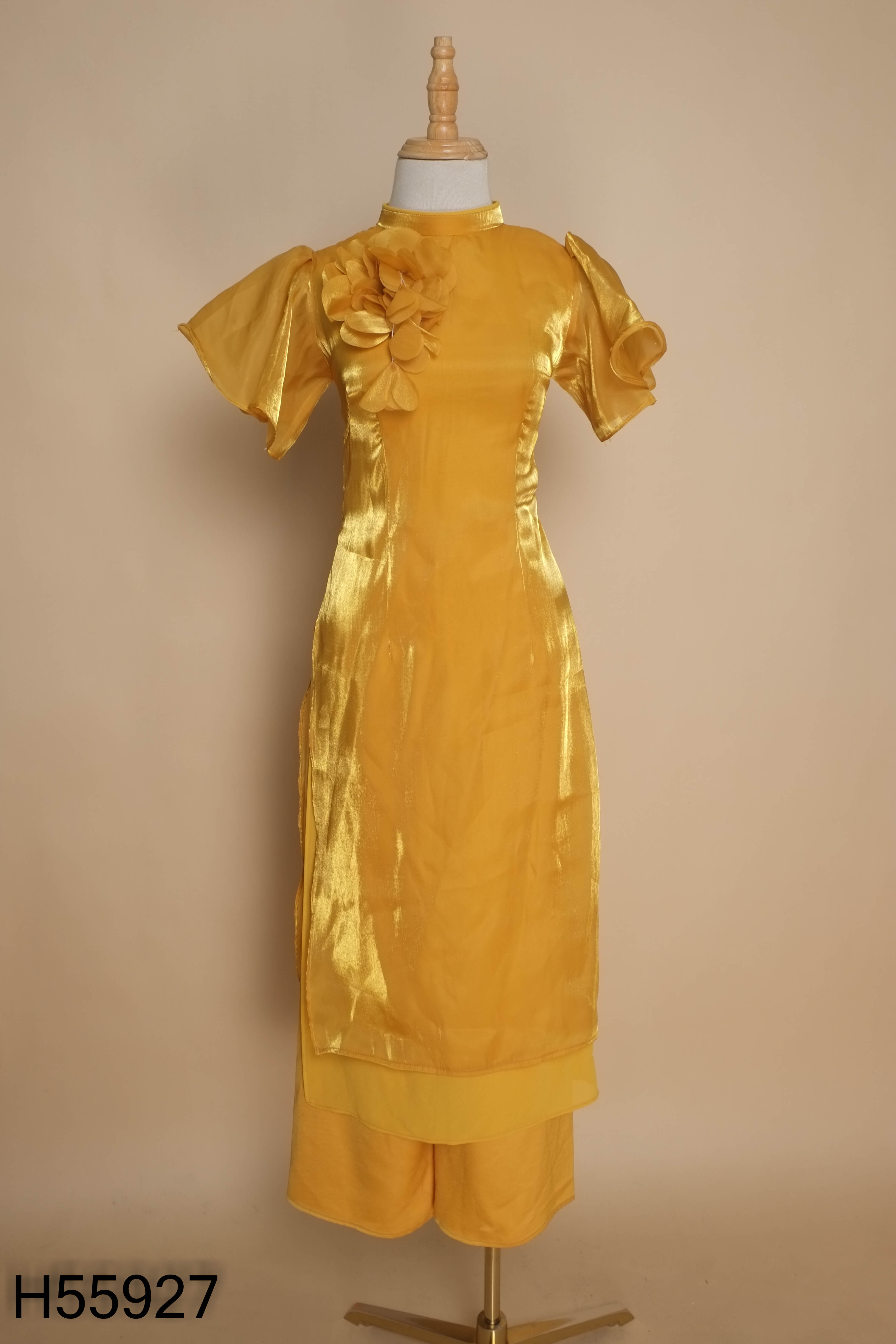 Set áo dài vàng phối organza