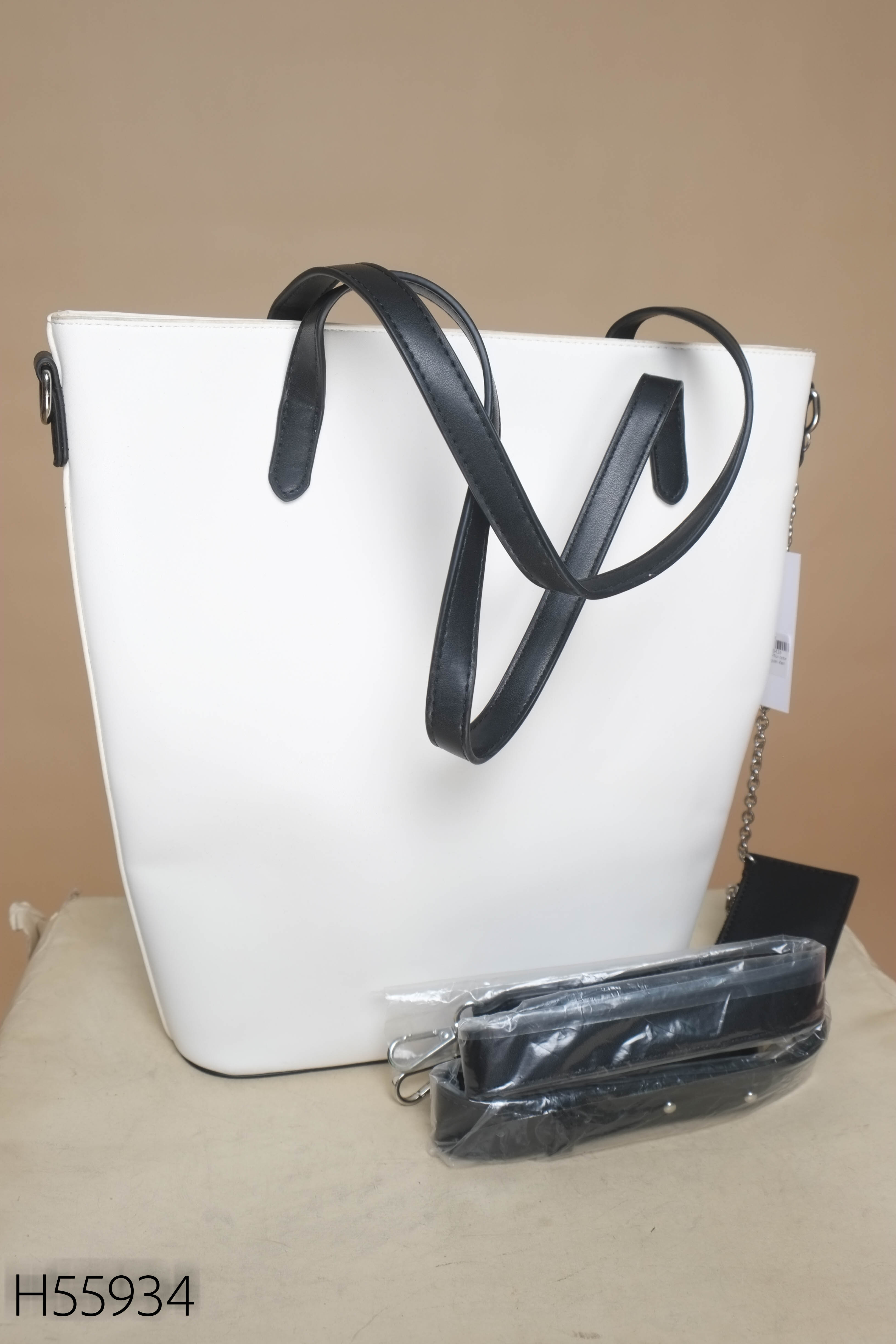 Túi tote LESAC trắng quai đen