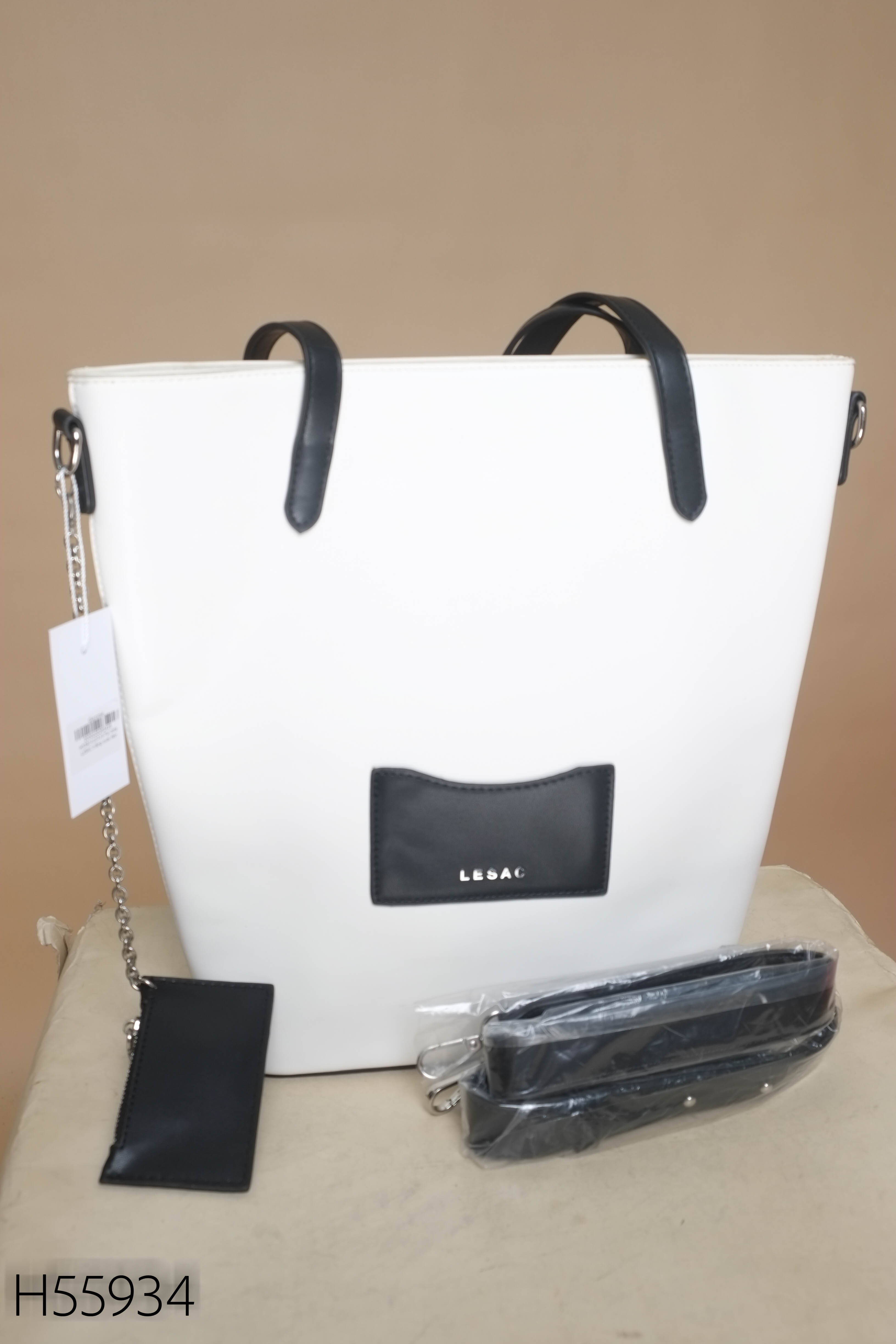 Túi tote LESAC trắng quai đen