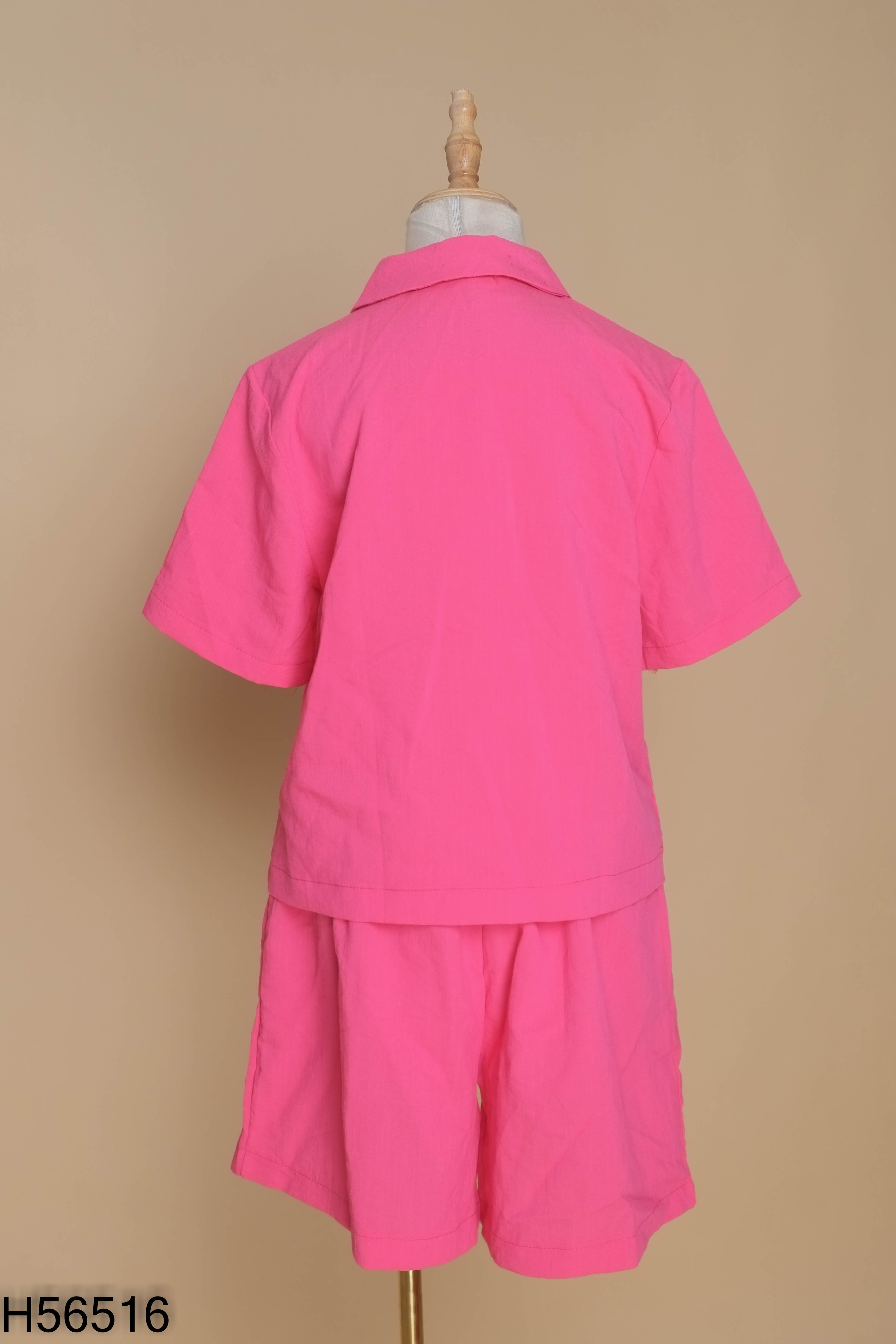 Set áo sơ mi + quần short hồng sen