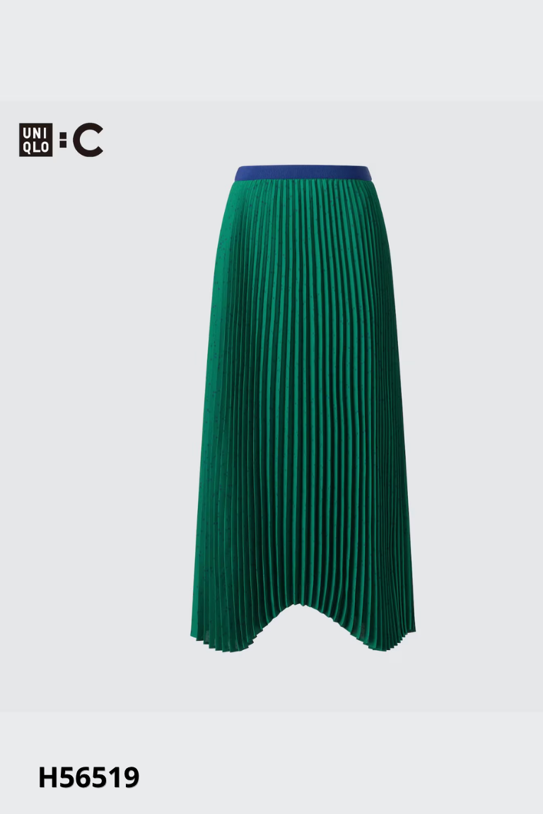 Chân váy xếp ly xanh UNIQLO họa tiết chấm