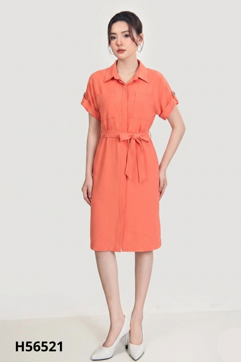 Váy hồng NAM&CO trơn phối cúc